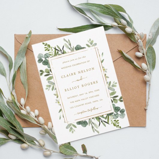 Botanical Gold Greenery Wedding Kaart