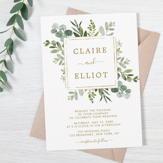 Botanical Gold Greenery Wedding Kaart