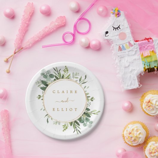 Botanical Gold Greenery Wedding Papieren Bordje (Feest)