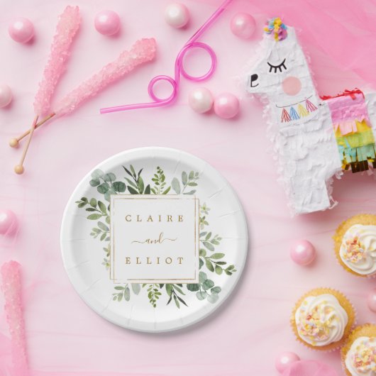 Botanical Gold Greenery Wedding Papieren Bordje (Feest)