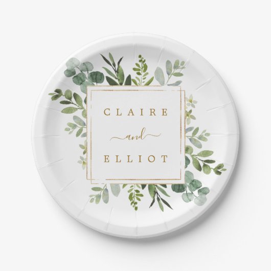Botanical Gold Greenery Wedding Papieren Bordje (Voorkant)