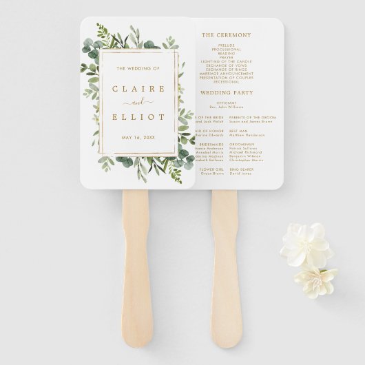 Botanical Gold Greenery Wedding Programme Handwaaier (Voorkant en achterkant)