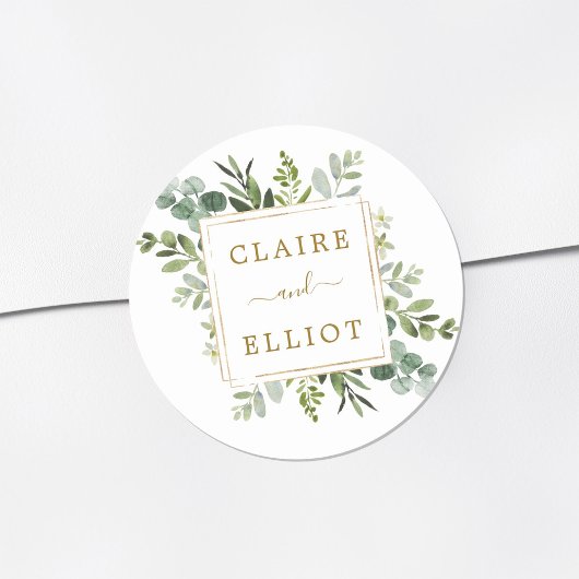 Botanical Gold Greenery Wedding Ronde Sticker
