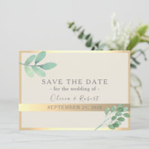 Botanical Gold Greenery Wedding Save Datum