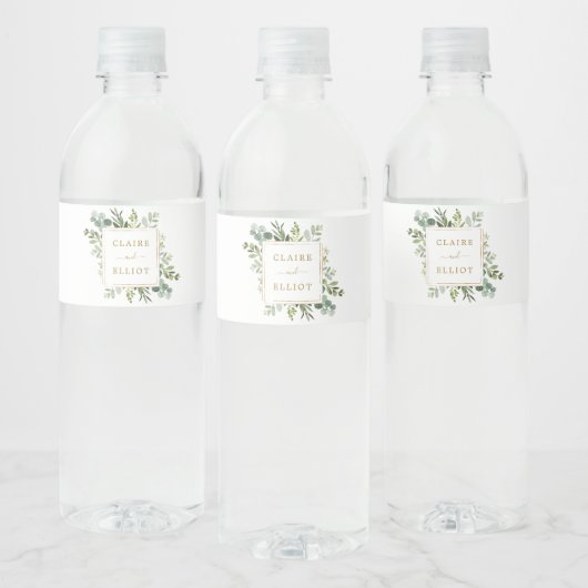 Botanical Gold Greenery Wedding Waterfles Etiket (Flessen)