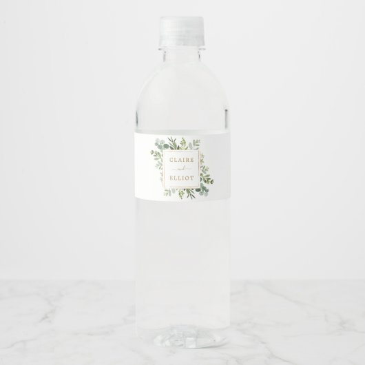 Botanical Gold Greenery Wedding Waterfles Etiket (Voorkant)