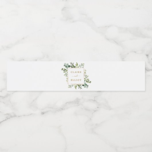 Botanical Gold Greenery Wedding Waterfles Etiket (Enkel label)
