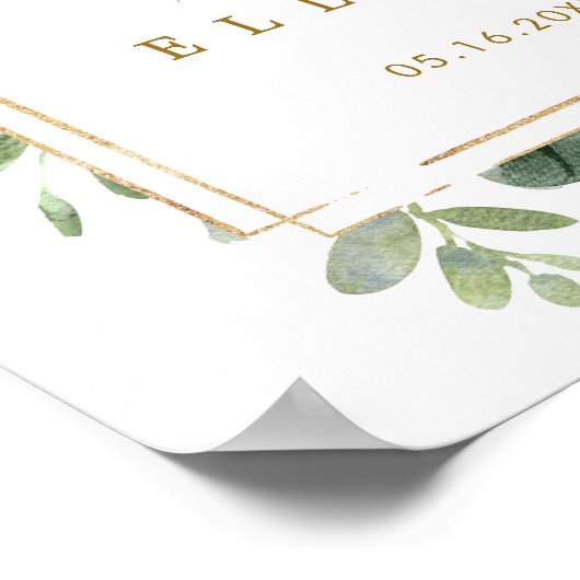 Botanical Gold Greenery Wedding Welcome Sign Poster (Hoek)