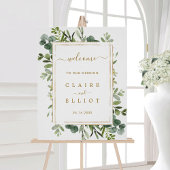 Botanical Gold Greenery Wedding Welcome Sign Poster