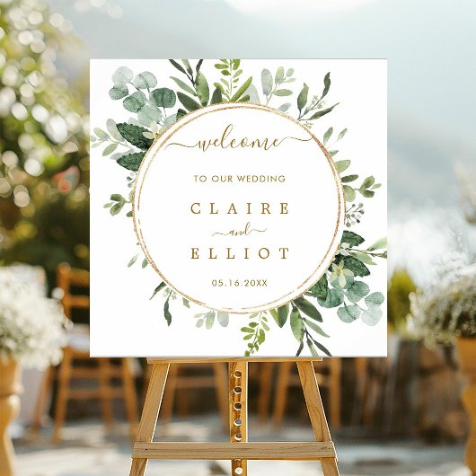 Botanical Gold Greenery Wedding Welcome Sign Poster
