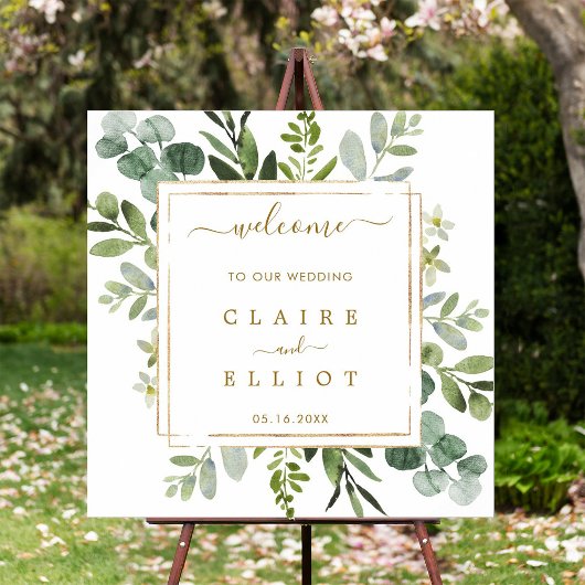 Botanical Gold Greenery Wedding Welcome Sign Poster