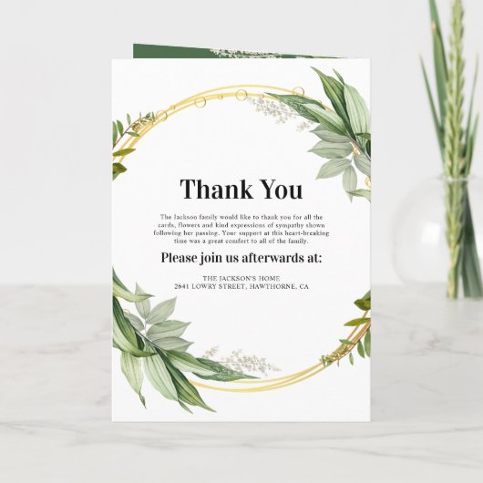 Botanical Gold Wreath Order of Service Program Programma (Achterkant)