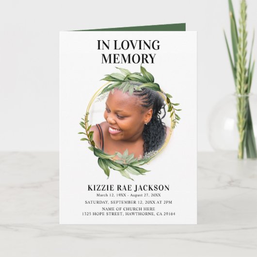 Botanical Gold Wreath Order of Service Program Programma (Voorkant)