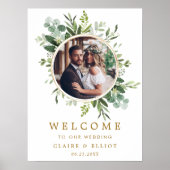 Botanical Goud Groene Krans Foto Bruiloft Welkom  Poster (Voorkant)