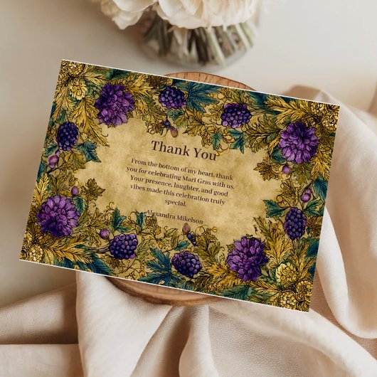 Botanical Grape Mardi Gras Masquerade Bedankkaart