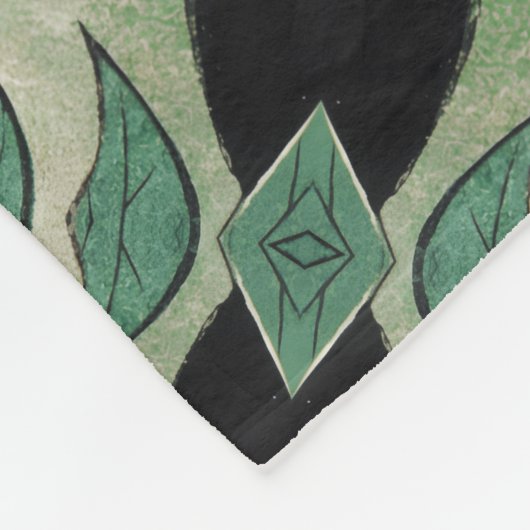 Botanical Green and Black Fleece Deken (Hoek)