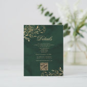 Botanical Green and Gold Wedding QR Details Informatiekaartje (Staand voorkant)