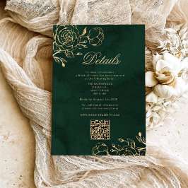 Botanical Green and Gold Wedding QR Details Informatiekaartje