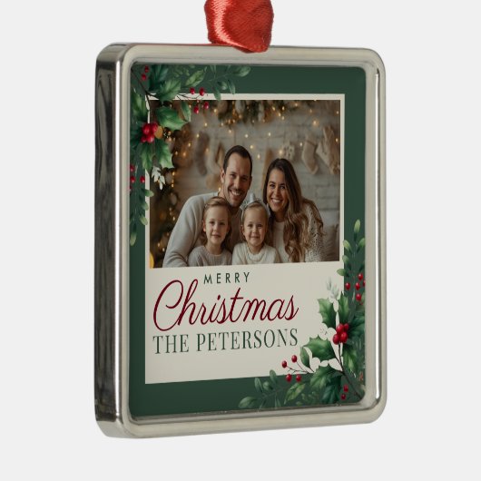 Botanical Green Custom Photo Christmas Ornament (Rechts)
