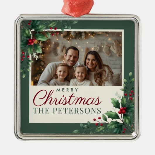 Botanical Green Custom Photo Christmas Ornament (Voorkant)