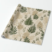 Botanical Green Fern Beige Floral Pattern Cadeaupapier (Uitgerold)
