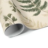 Botanical Green Fern Beige Floral Pattern Cadeaupapier (Rol Hoek)