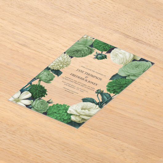 Botanical Green, Fern Shadow & Ivory Bud Wedding Acryl Uitnodigingen (Laagn)