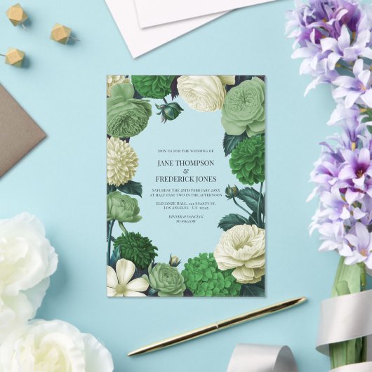 Botanical Green, Fern Shadow & Ivory Bud Wedding Acryl Uitnodigingen (Insitu (Huwelijk))