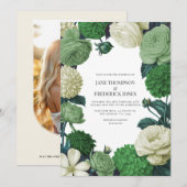 Botanical Green, Fern Shadow & Ivory Bud Wedding Kaart (Voorkant / Achterkant)