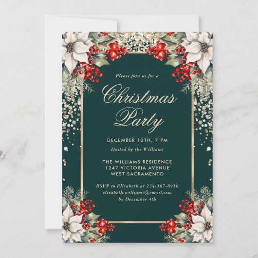 Botanical Green Gold Confetti Christmas Party Kaart (Voorkant)
