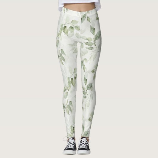 Botanical Green Leaf Pattern  Leggings (Voorkant)