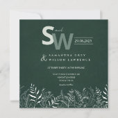 Botanical Green Leafy Wedding Invitation Kaart (Voorkant)