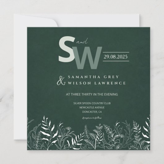 Botanical Green  Leafy Wedding Invitation Kaart (Voorkant)