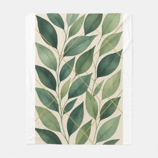 Botanical Green Leaves Fleece Blanket | Watercolor Deken (Voorkant)