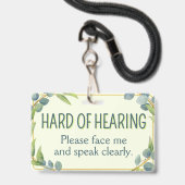 Botanical Green Leaves Hard of Hearing Deafness Badge (Front with Lanyard)