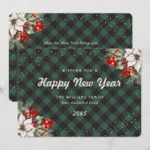 Botanical Green Plaid Snow New Year Card Feestdagenkaart (Voorkant / Achterkant)