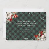 Botanical Green Plaid Snow New Year Card Feestdagenkaart (Achterkant)