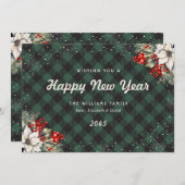 Botanical Green Plaid Snowflake New Year Card Feestdagenkaart (Voorkant / Achterkant)