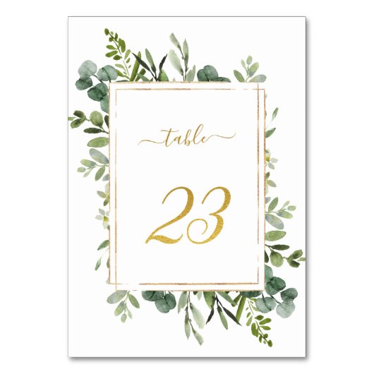 Botanical Green Wedding Gold Glitter Number 23, Kaart (Voorkant)