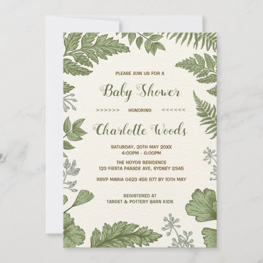 Botanical Greenery Baby shower Invitation Forest Kaart (Voorkant)