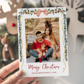 Botanical Greenery & Bow Merry Christmas 1 Photo Feestdagenkaart