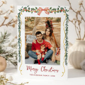 Botanical Greenery & Bow Merry Christmas 1 Photo Feestdagenkaart