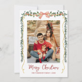 Botanical Greenery & Bow Merry Christmas 1 Photo Feestdagenkaart (Voorkant)