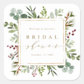 Botanical Greenery Christmas Bridal Shower Vierkante Sticker (Voorkant)