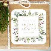 Botanical Greenery Christmas Bridal Shower Vierkante Sticker