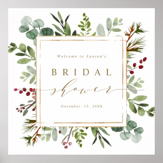Botanical Greenery Christmas Bridal Shower Welcome Poster (Voorkant)