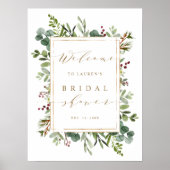 Botanical Greenery Christmas Bridal Shower Welcome Poster (Voorkant)