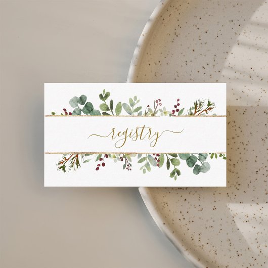 Botanical Greenery Christmas Wedding Registry Gold Informatiekaartje