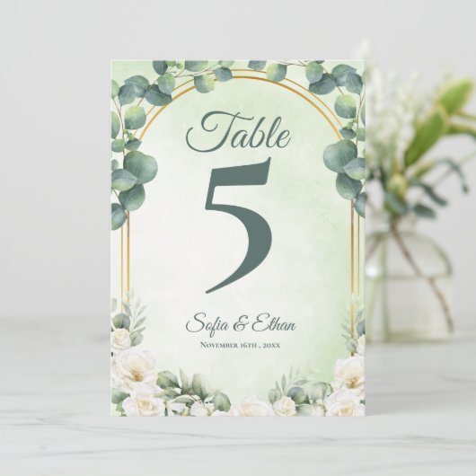 Botanical Greenery Eucalyptus Wedding Table Number Bedankkaart (Staand voorkant)