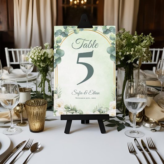 Botanical Greenery Eucalyptus Wedding Table Number Bedankkaart